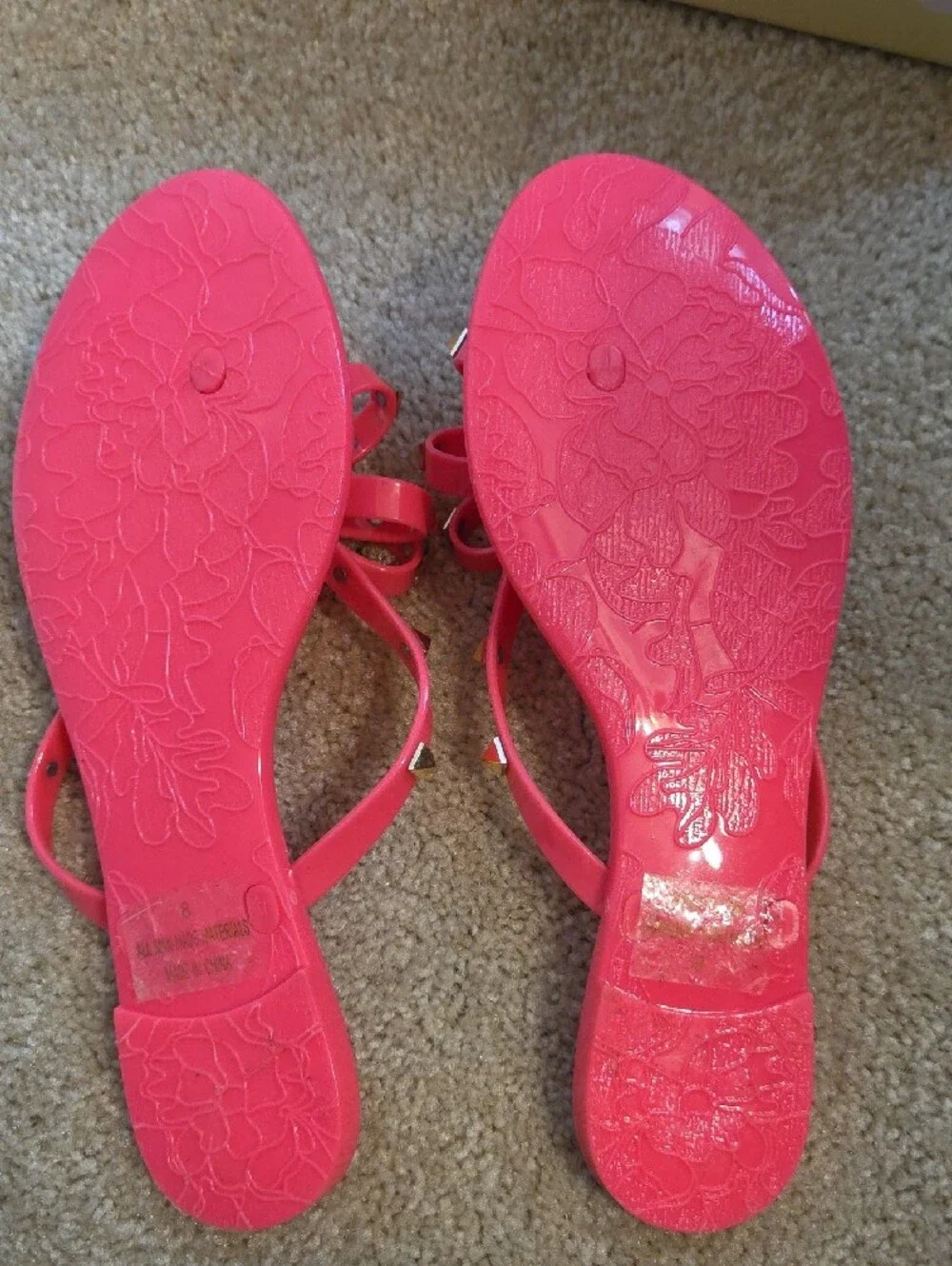 NEW Hot Pink Bow Jelly Sandals with Gold Rockstar Studs